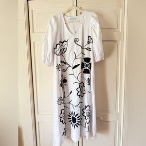 Mi Golondrina Esperanza Midi Dress with Black embroidery EUC